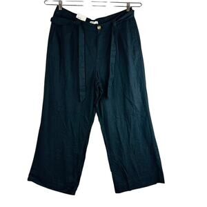 New Sonoma Womans Sz XL Pants Wide Leg Linen Blend Pockets Black Belted NWT
